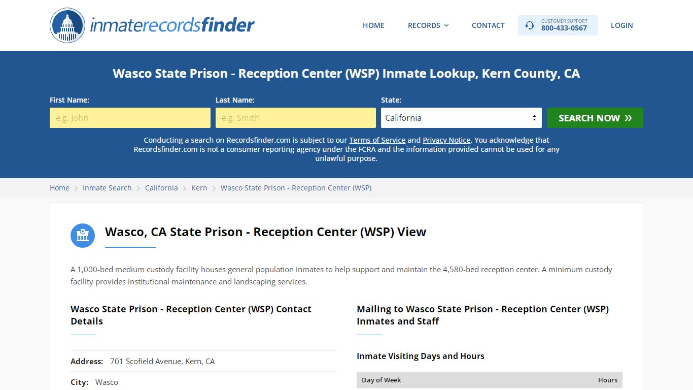 Wasco State Prison - Reception Center (WSP) Inmate Lookup ...